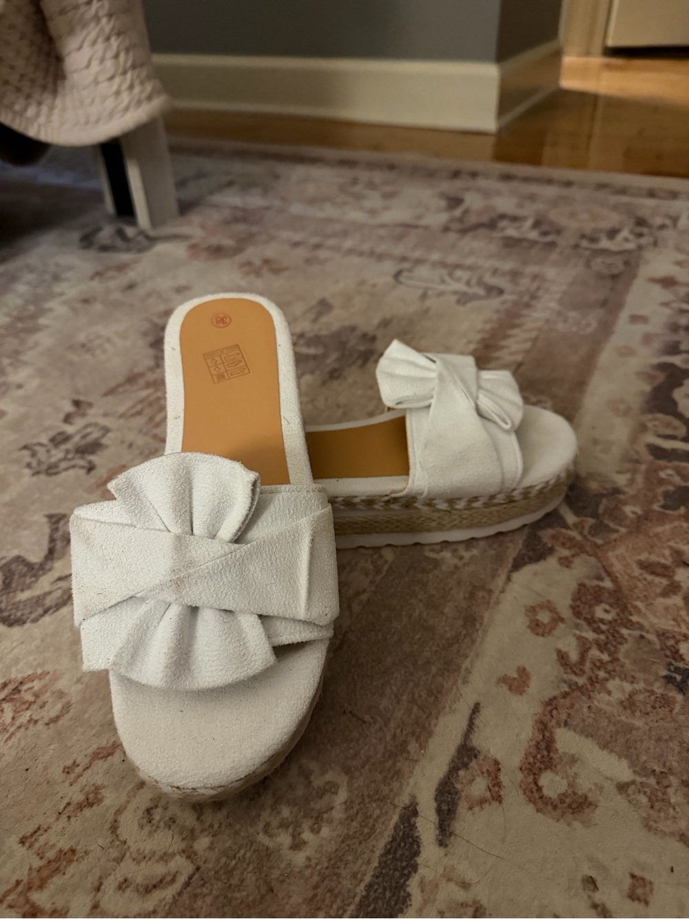 White Bow Espadrille Slide Sandals for Women